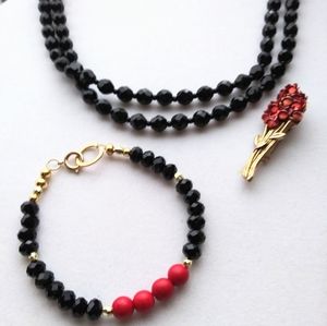 Jet Black long necklace jewlery Set